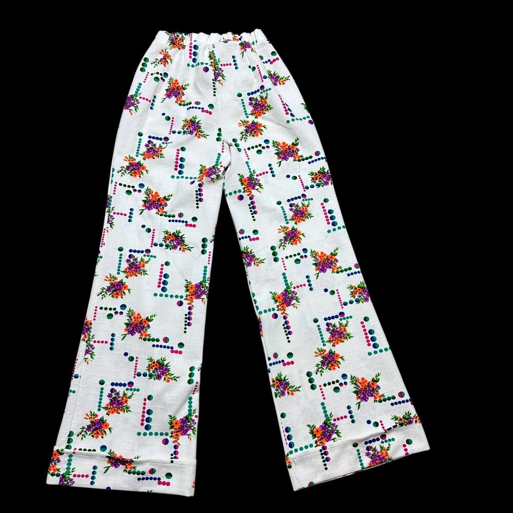 Vintage 70s Miss Holly Psychedelic Floral Hippie Bell Bottom Pants Wide Leg Sz M